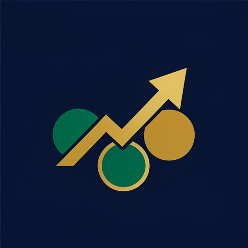 Emblème minimaliste représentant les ETF et les indices boursiers par un graphique ascendant intégré à trois formes circulaires, sur fond bleu marine uni.